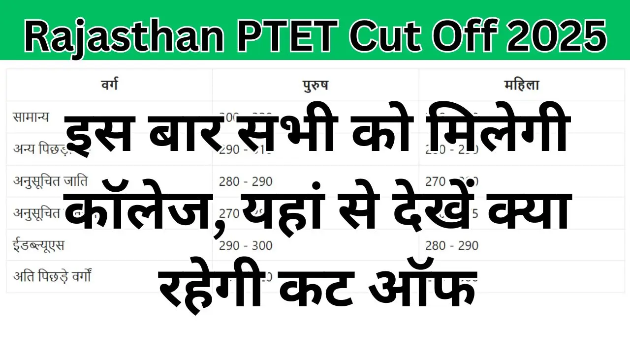 Rajasthan PTET Cut Off 2025 : इस बार सभी को मिलेगी कॉलेज, यहां से देखें क्या रहेगी कट ऑफ