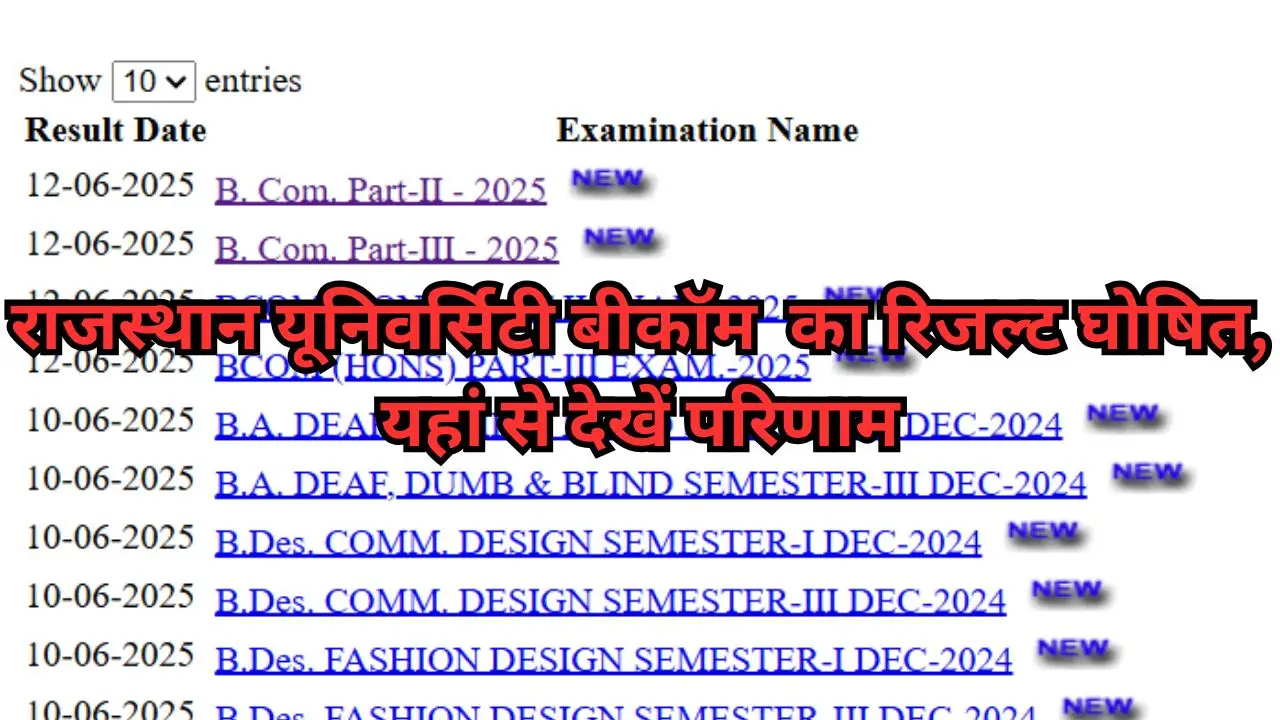Rajasthan University Bcom Result Declared : राजस्थान यूनिवर्सिटी बीकॉम सेकंड ईयर एवं फाइनल ईयर का रिजल्ट घोषित, यहां से देखें परिणाम