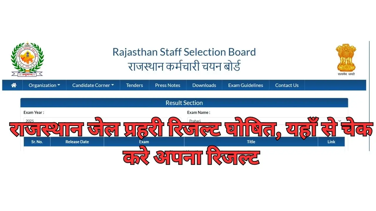 Rajasthan Jail Prahari Result 2025 : राजस्थान जेल प्रहरी रिजल्ट घोषित, यहाँ से चेक करे अपना रिजल्ट